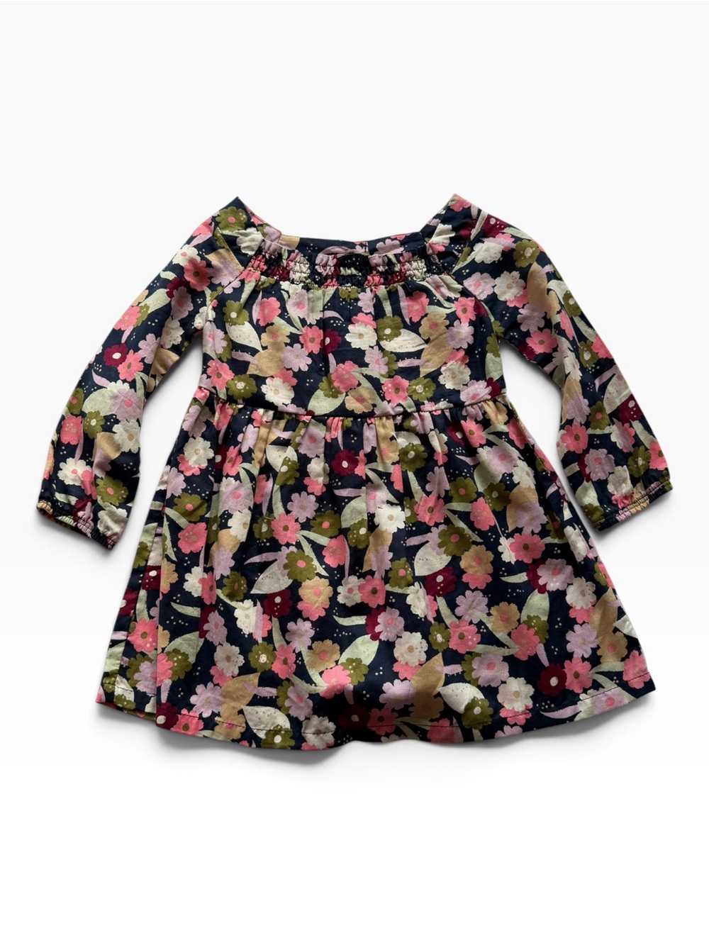 Carter's Navy Floral Long-Sleeve Dress - Pink, Olive & Cream Flowers